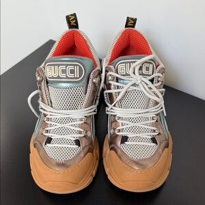 Gucci White and Brown Sneakers with Orange Interior